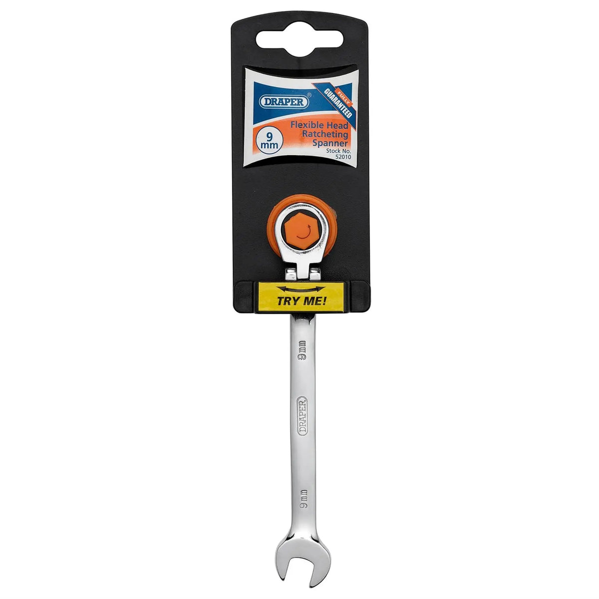 Draper HI-TORQ® Metric Flexible Head Ratcheting Combination Spanner 9mm 52010 White Rose Tools