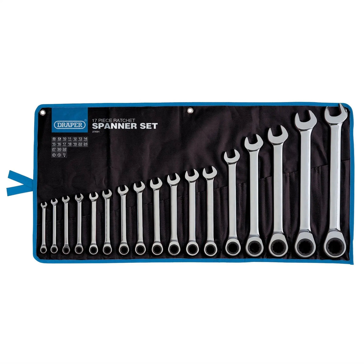 Draper HI-TORQ® Metric Ratchet Combination Spanner Set (17 Piece) 27691 White Rose Tools