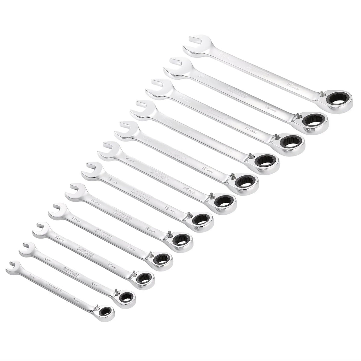 Draper HI-TORQ® Metric Reversible Ratchet Combination Spanner Set (12 Piece) 27692 White Rose Tools