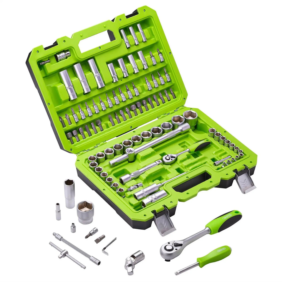 Draper HI-TORQ® Metric Socket Set 1/4” and 1/2” Sq. Dr. (100 Piece) 55318 White Rose Tools
