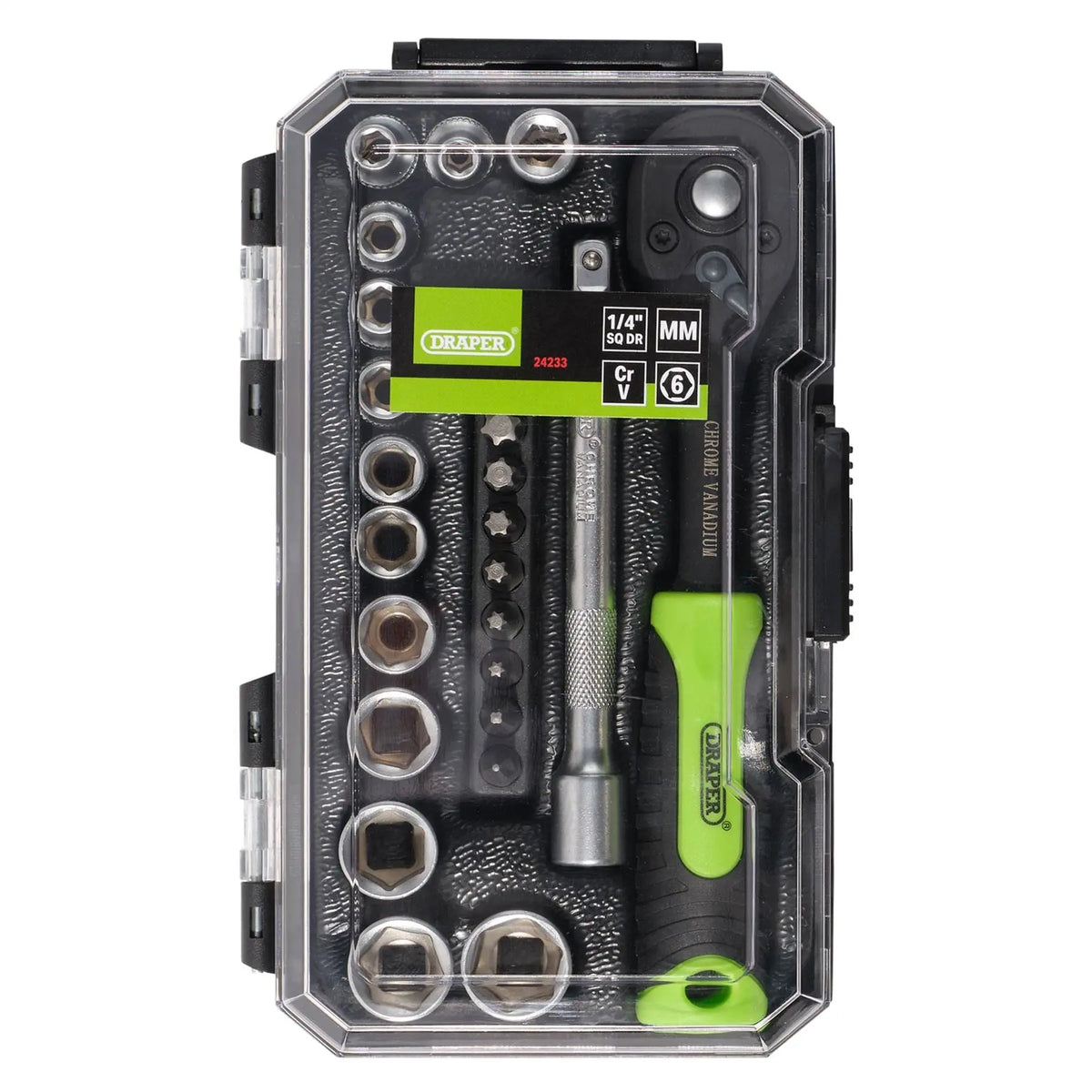 Draper HI-TORQ® Metric Socket and Bit Set 1/4" Sq. Dr. (25 Piece) 24233 White Rose Tools