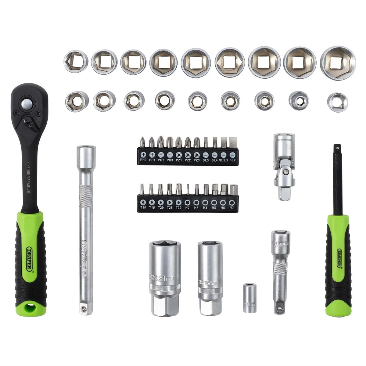 Draper HI-TORQ® Metric Socket and Bit Set 1/4" and 3/8" Sq. Dr. (48 Piece) 24235 White Rose Tools