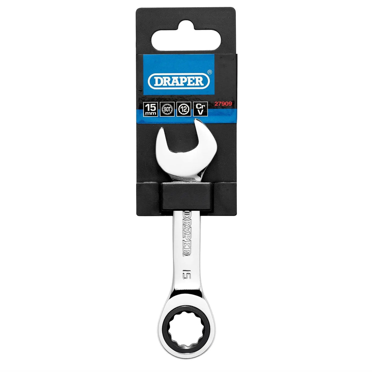 Draper HI-TORQ® Metric Stubby Ratchet Combination Spanner 15mm 27909 White Rose Tools