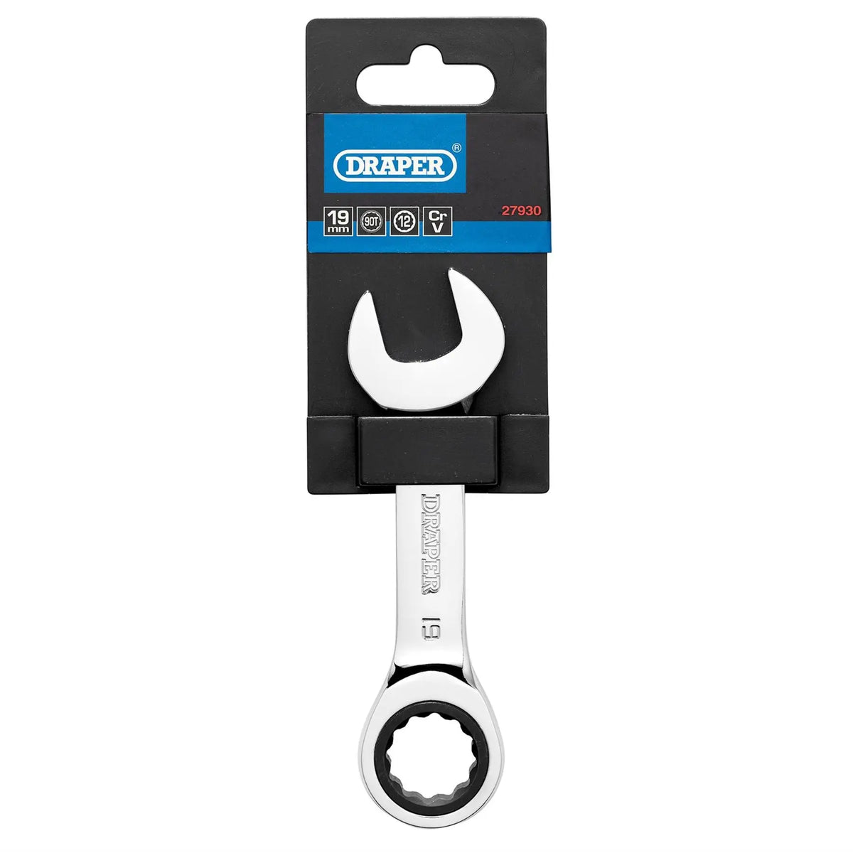 Draper HI-TORQ® Metric Stubby Ratchet Combination Spanner 19mm 27930 White Rose Tools