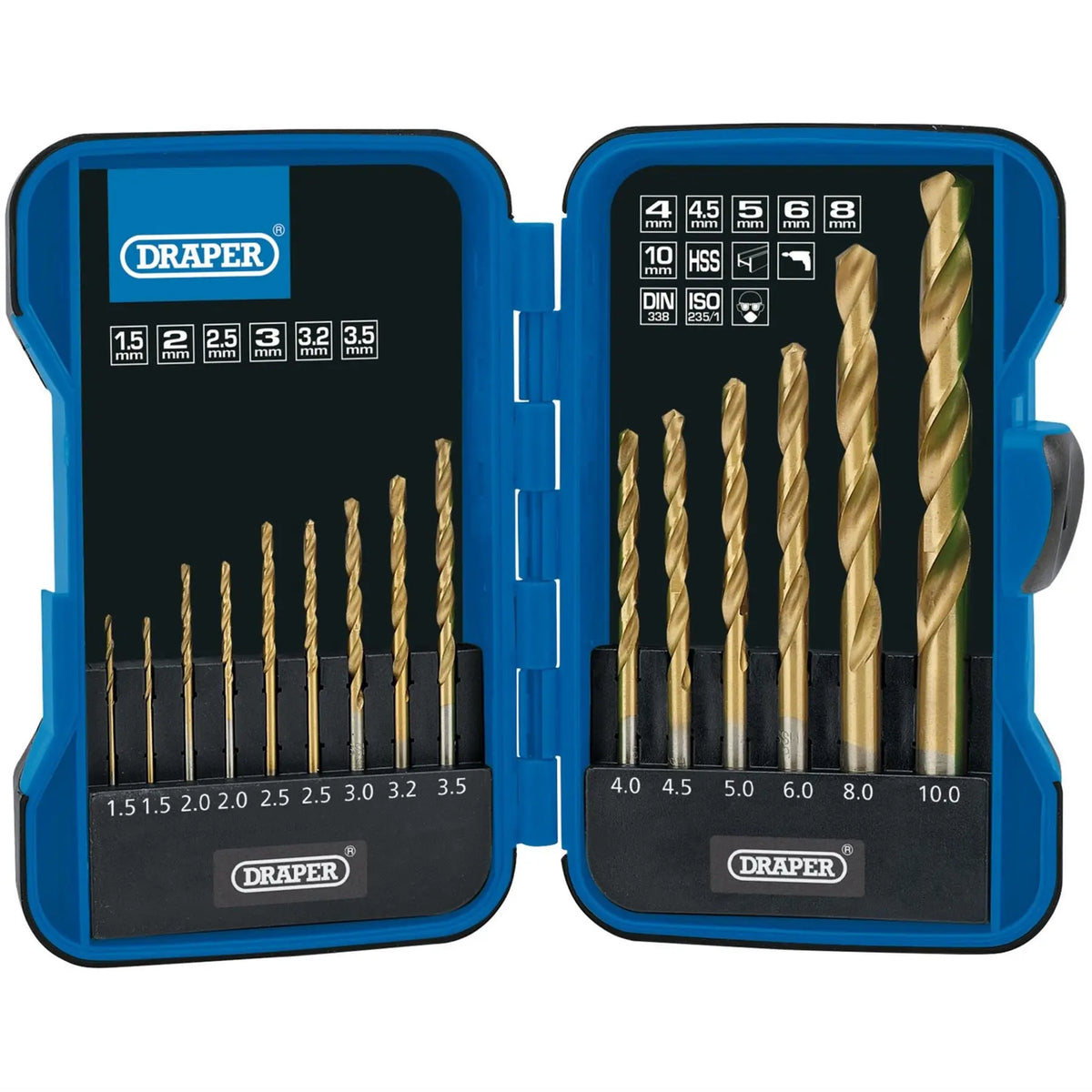 Draper HSS Titanium Nitride Coated Drill Bit Set (15 Piece) 18549 White Rose Tools