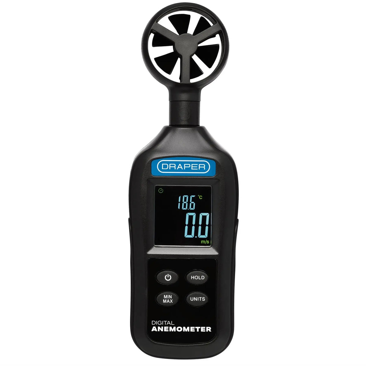 Draper Handheld Digital Anemometer - Wind Speed and Temperature Meter 0.4-30m/s and -20 to +70°C 12445 White Rose Tools