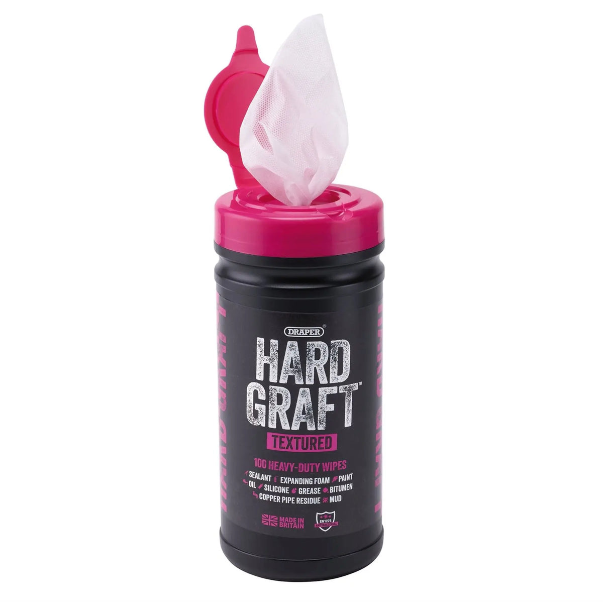 Draper Hard Graft Multipurpose Textured Wipes (Tub of 100) 12435 White Rose Tools