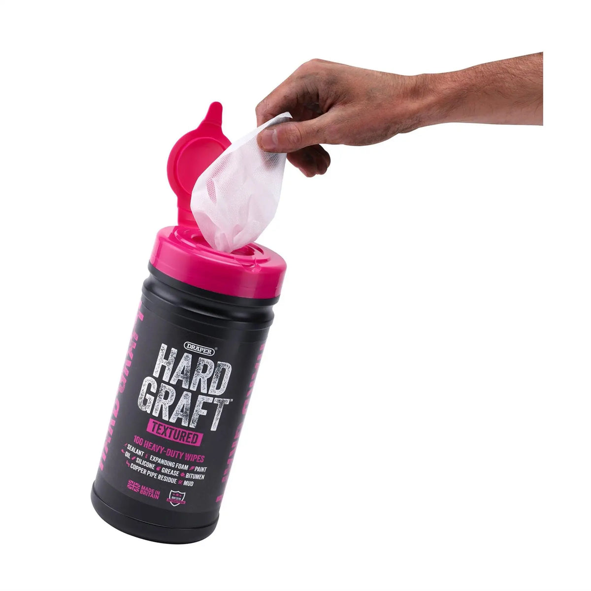 Draper Hard Graft Multipurpose Textured Wipes (Tub of 100) 12435 White Rose Tools