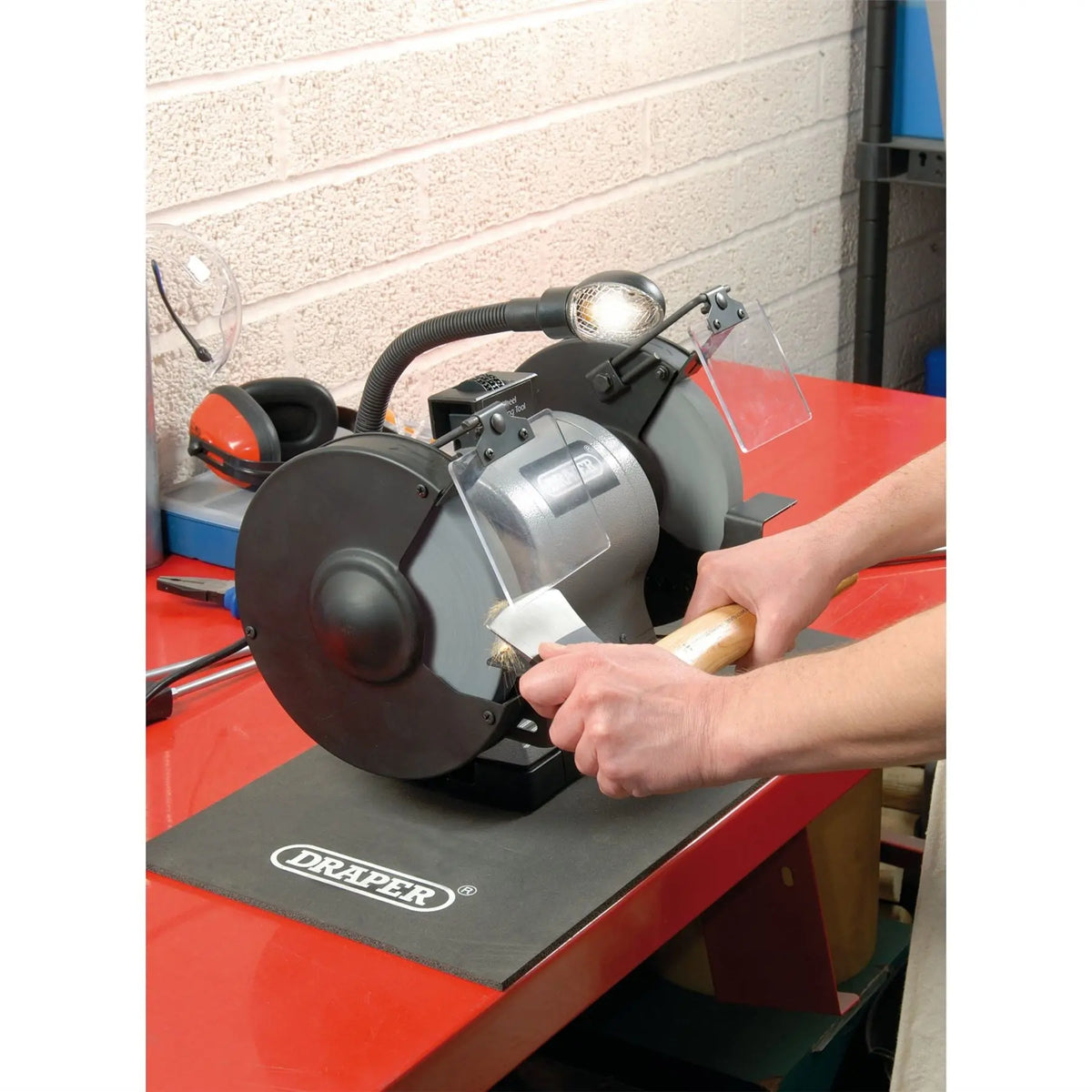 Draper Heavy Duty Bench Grinder with Work light 200mm 550W 05097 White Rose Tools