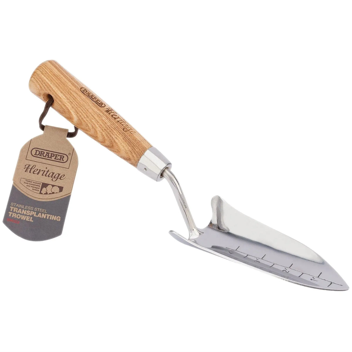 Draper Heritage Stainless Steel Transplanting Trowel with Ash Handle 99022 White Rose Tools