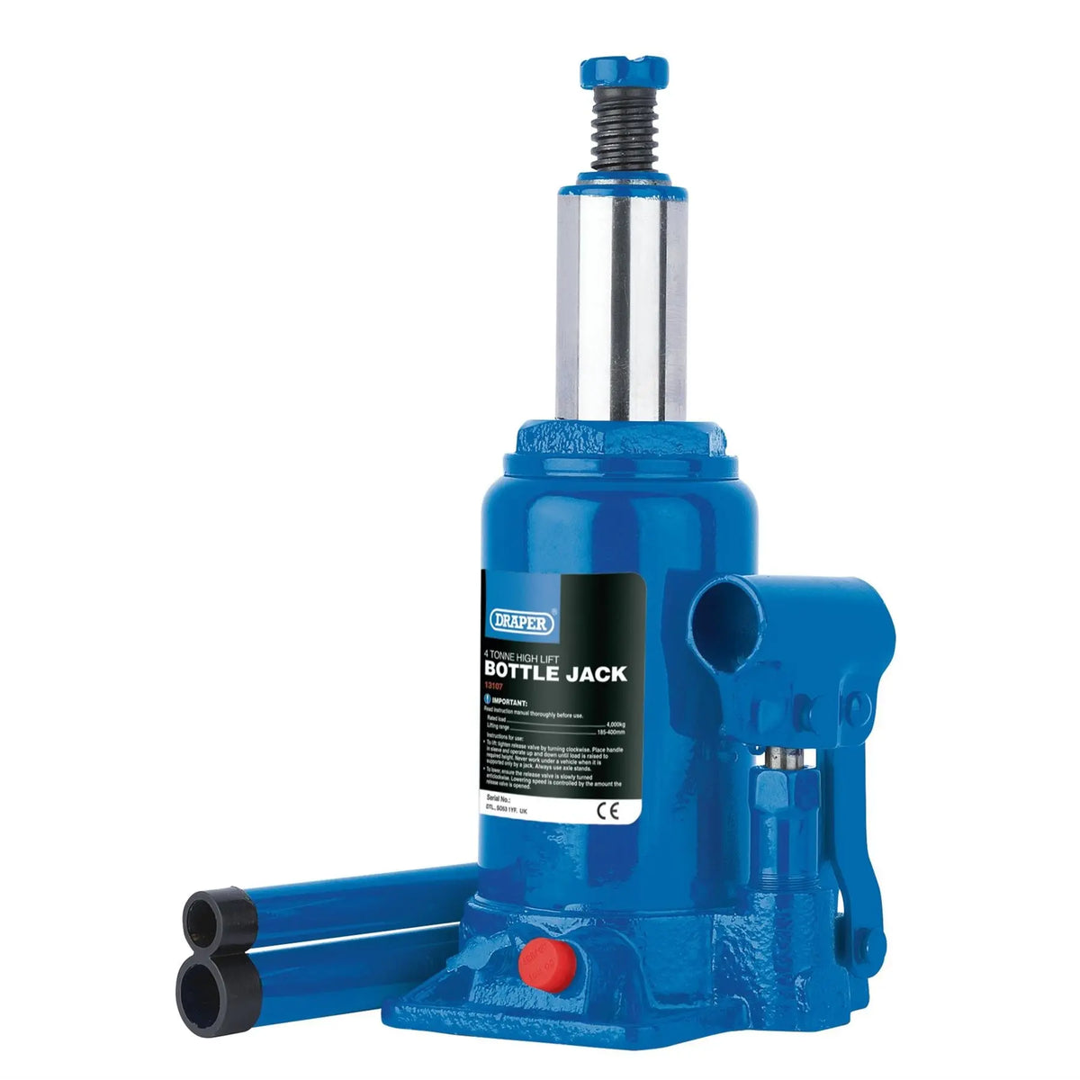 Draper High Lift Hydraulic Bottle Jack 4 Tonne 13107 White Rose Tools