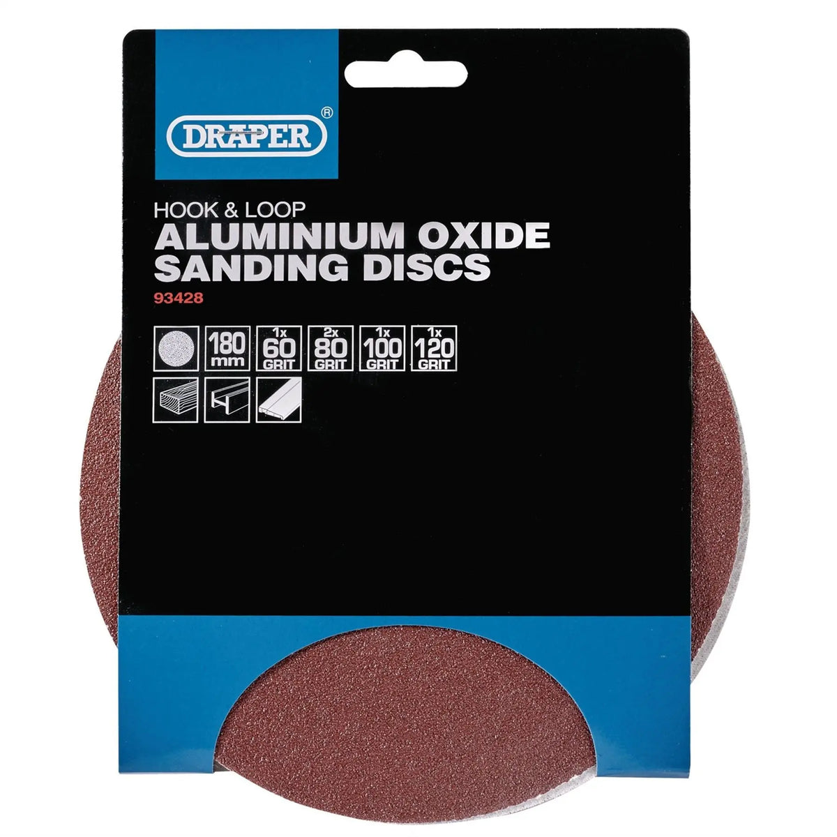 Draper Hook and Loop Aluminium Oxide Sanding Discs 180mm Assorted Grit (Pack of 5) 93428 White Rose Tools