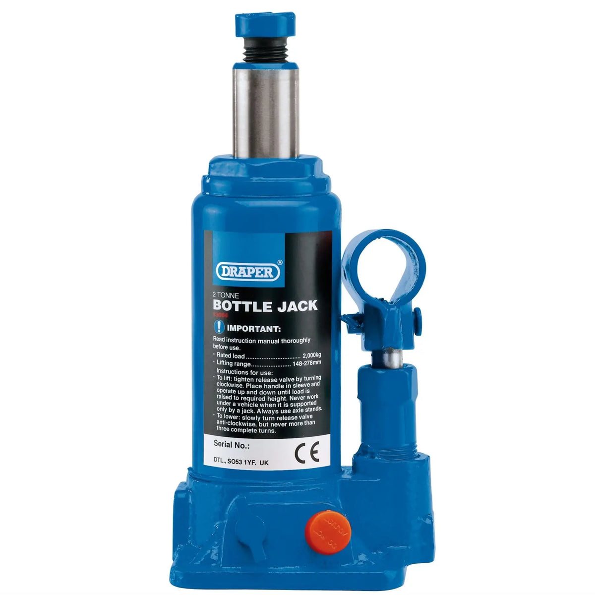 Draper Hydraulic Bottle Jack 2 Tonne 13064 White Rose Tools