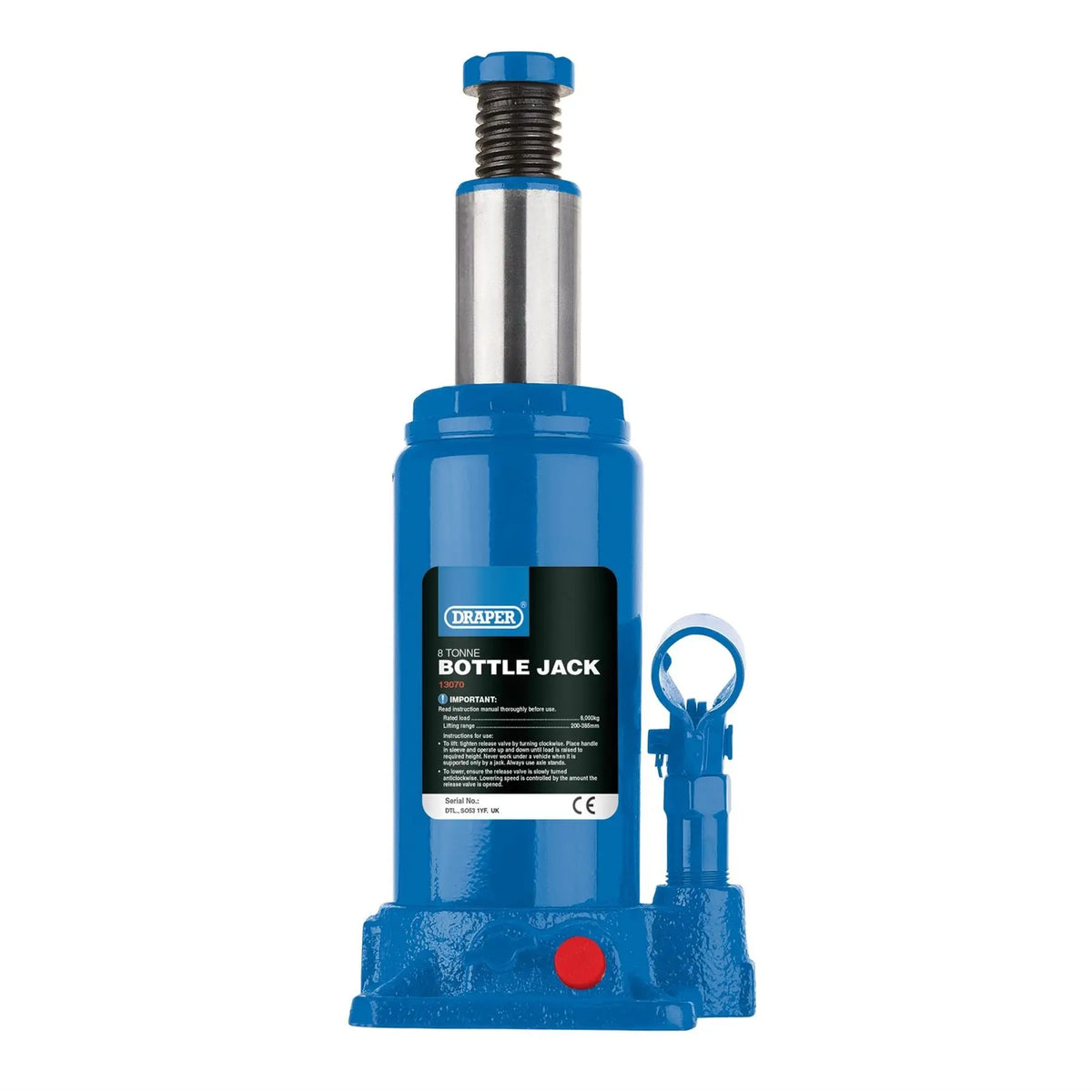 Draper Hydraulic Bottle Jack 8 Tonne 13070 White Rose Tools