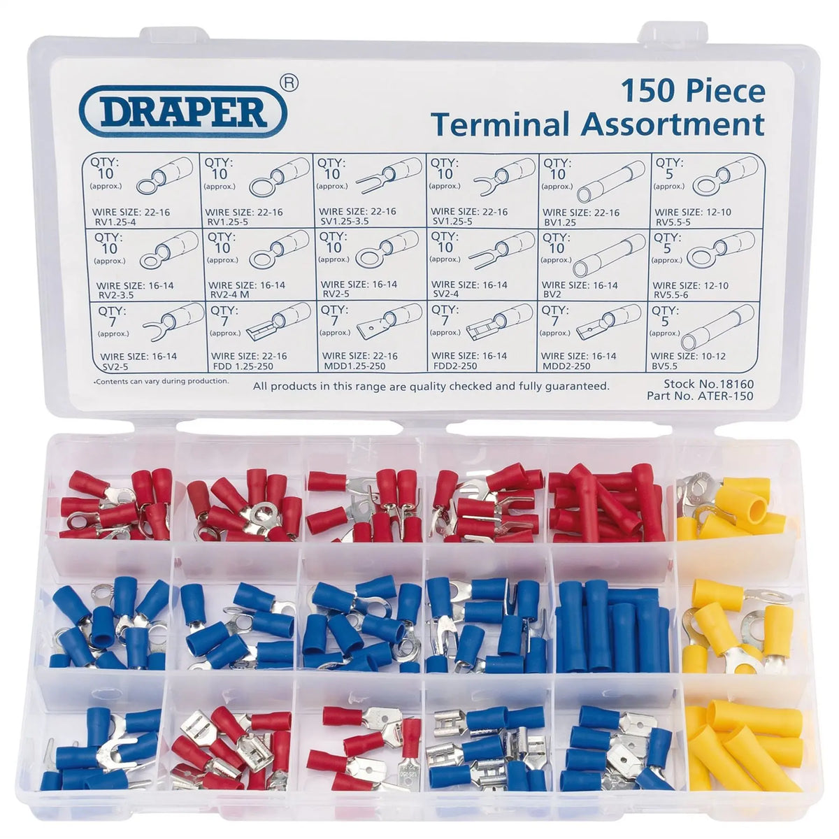 Draper Insulated Terminal Assortment (150 Piece) 18160 White Rose Tools