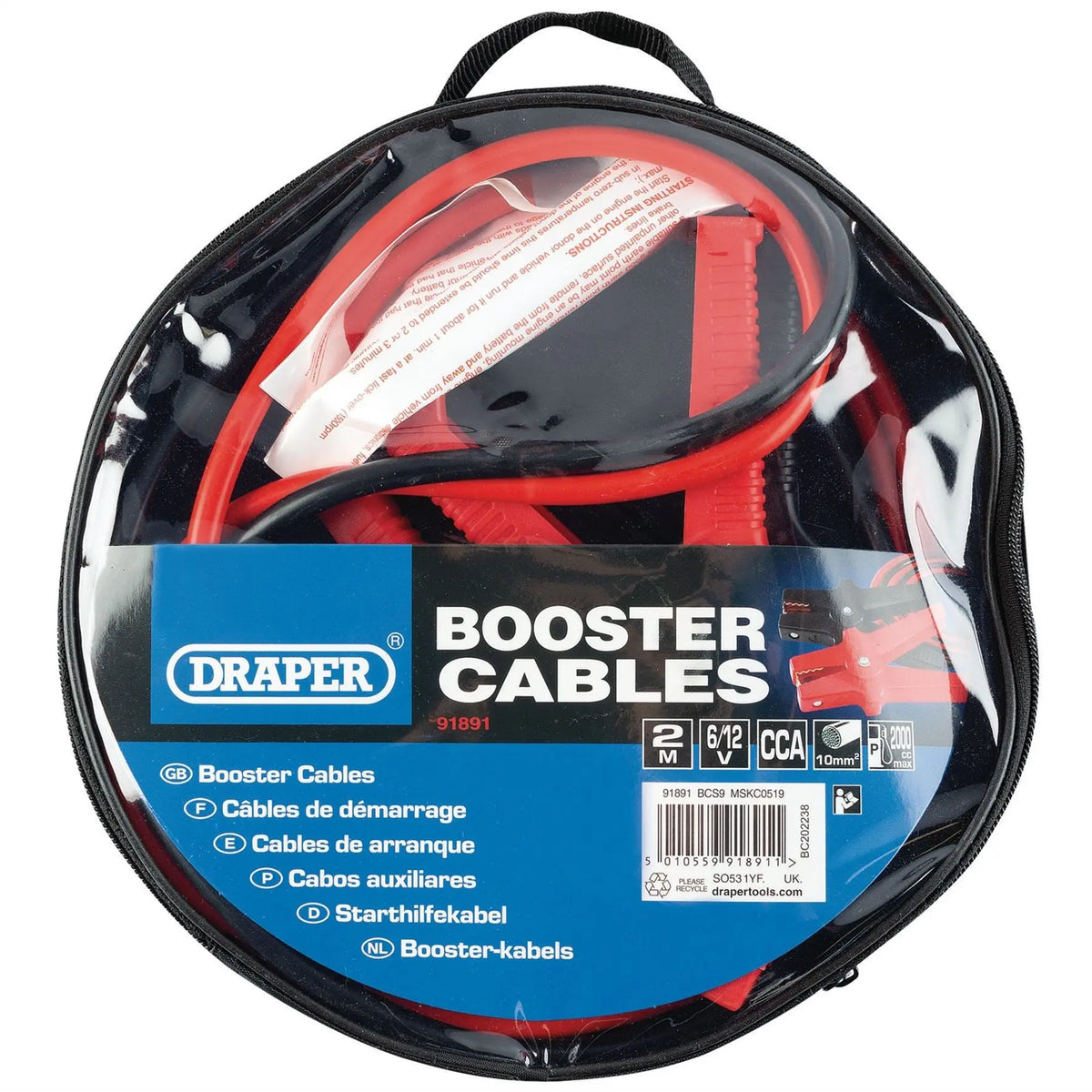 Draper Jump Leads 2m x 10mm² 91891 White Rose Tools