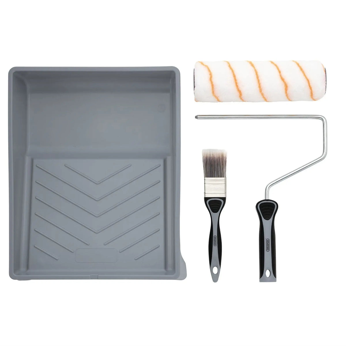 Draper Medium Pile Polyester Paint Roller and Brush Set with Soft Grip (4 Piece) 20947 White Rose Tools