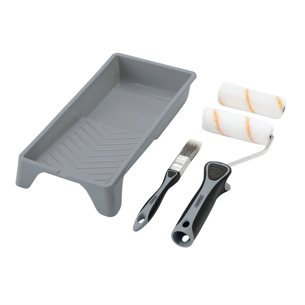 Draper Medium Pile Polyester Paint Roller and Brush Set with Soft Grip (5 Piece) 20796 White Rose Tools