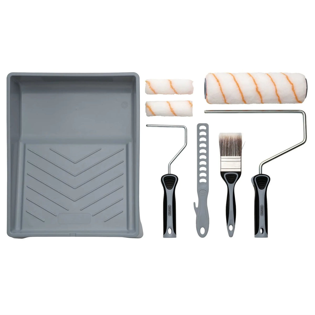 Draper Medium Pile Polyester Paint Roller and Brush Set with Soft Grip (8 Piece) 20787 White Rose Tools