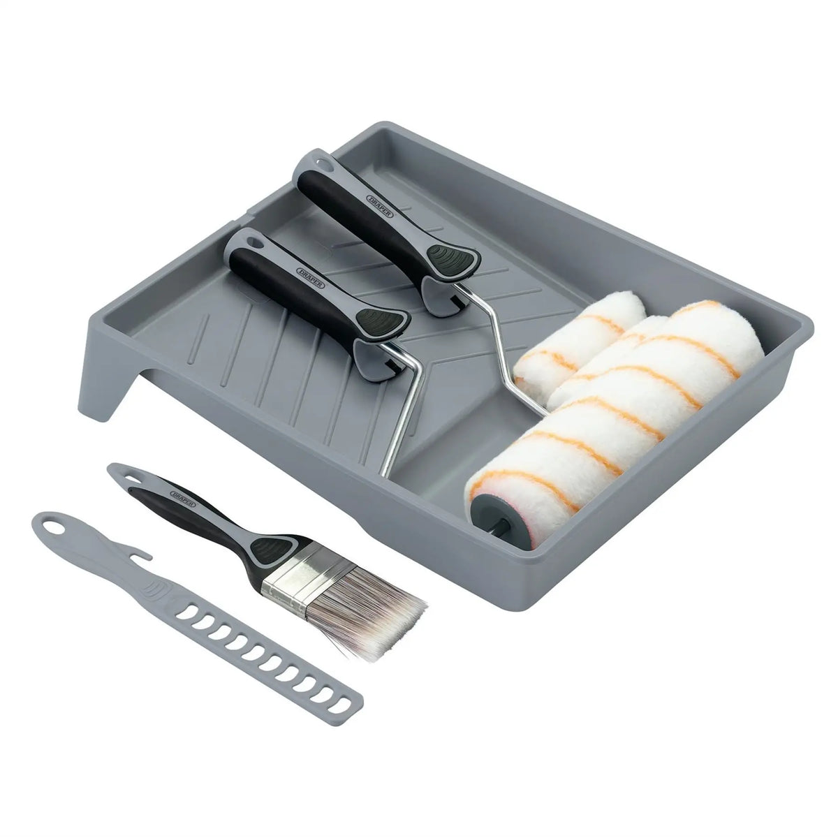 Draper Medium Pile Polyester Paint Roller and Brush Set with Soft Grip (8 Piece) 20787 White Rose Tools