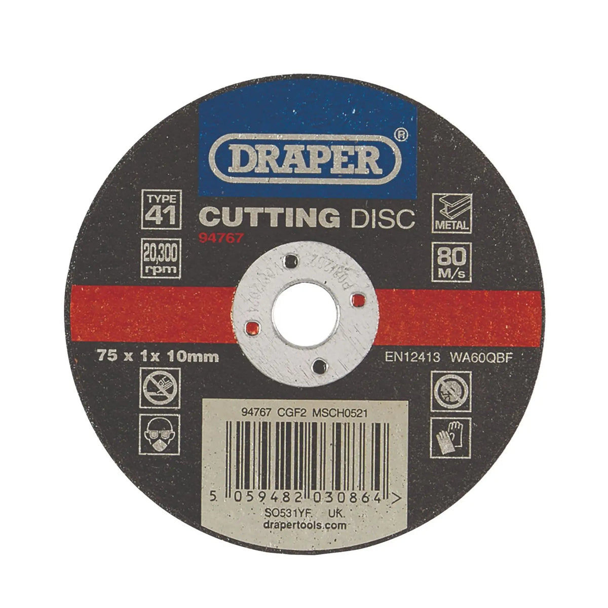 Draper Metal Cutting Disc 75 x 1 x 10mm 94767 White Rose Tools