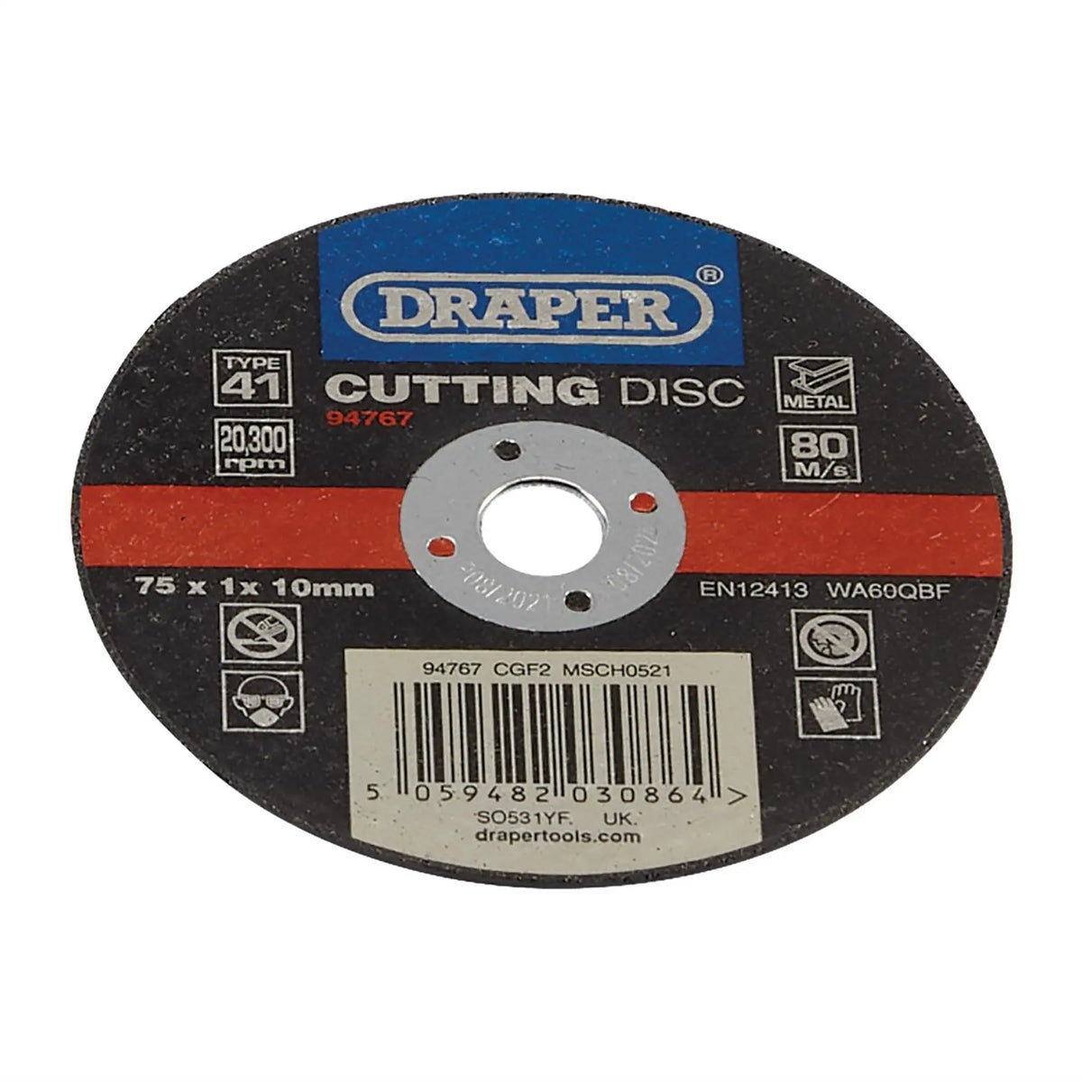 Draper Metal Cutting Disc 75 x 1 x 10mm 94767 White Rose Tools