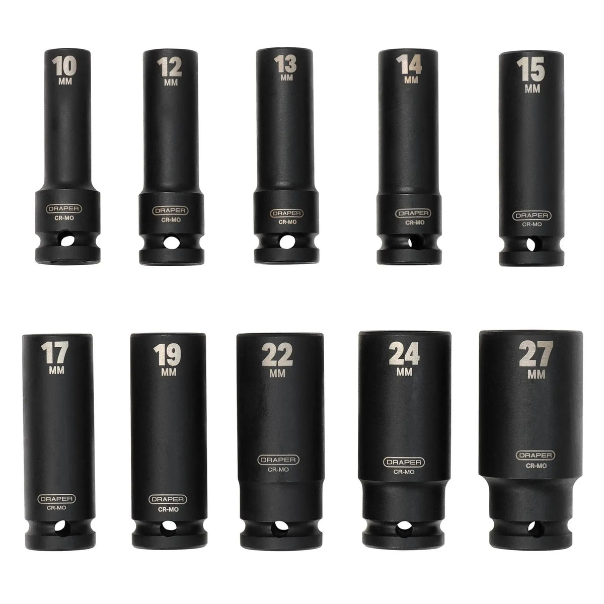 Draper Metric Deep Impact Socket Set 1/2" Sq. Dr. (10 Piece) 83096 White Rose Tools