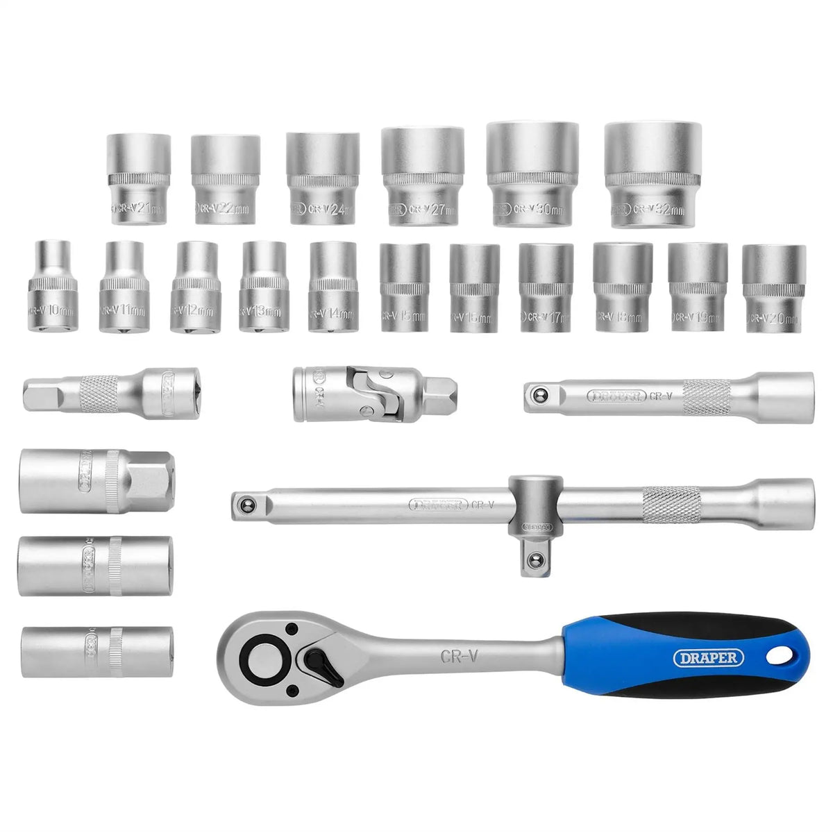 Draper Metric Socket Set 1/2" Sq. Dr. (26 Piece) 16368 White Rose Tools