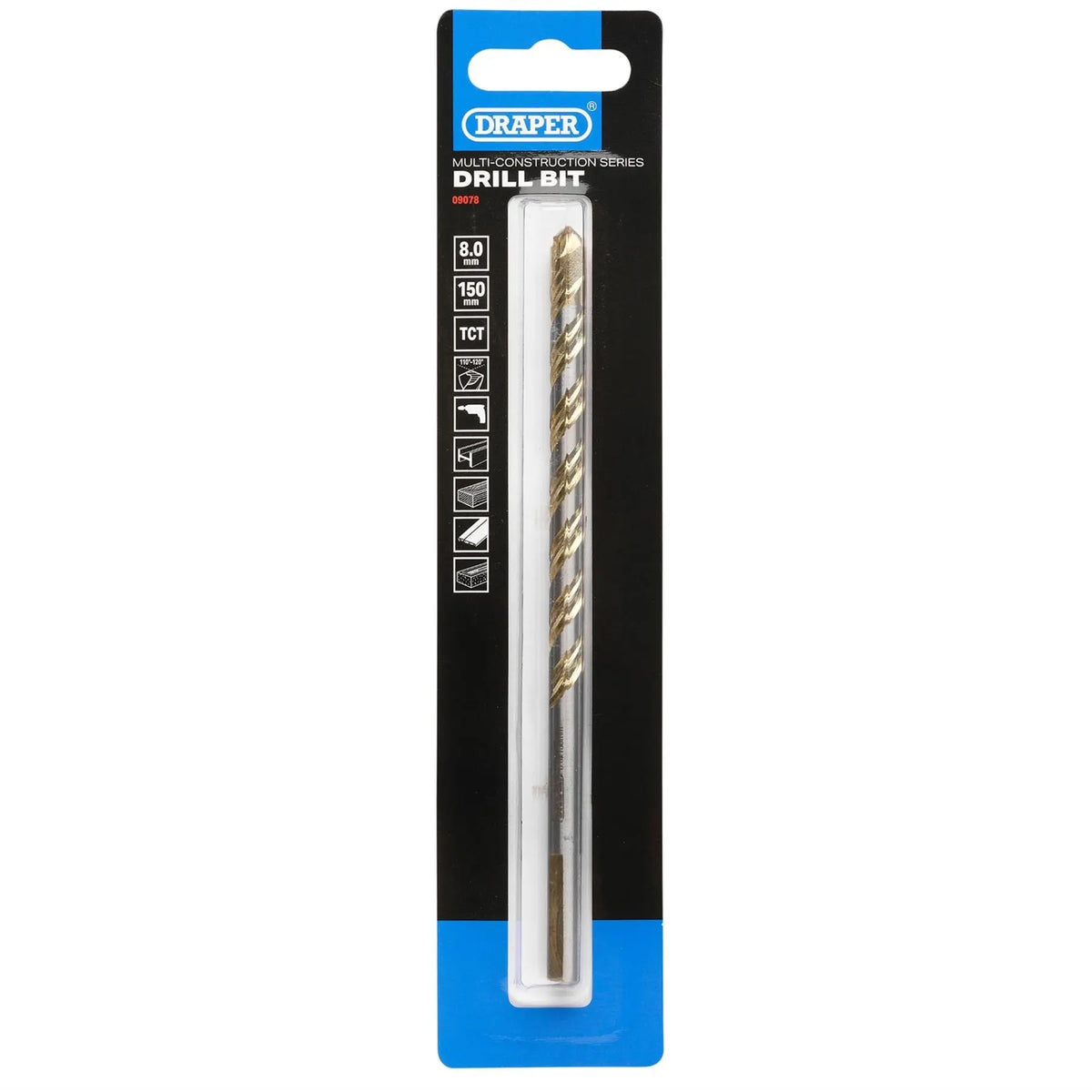 Draper Multi Construction TCT Drill Bit 8 x 150mm 09078 White Rose Tools