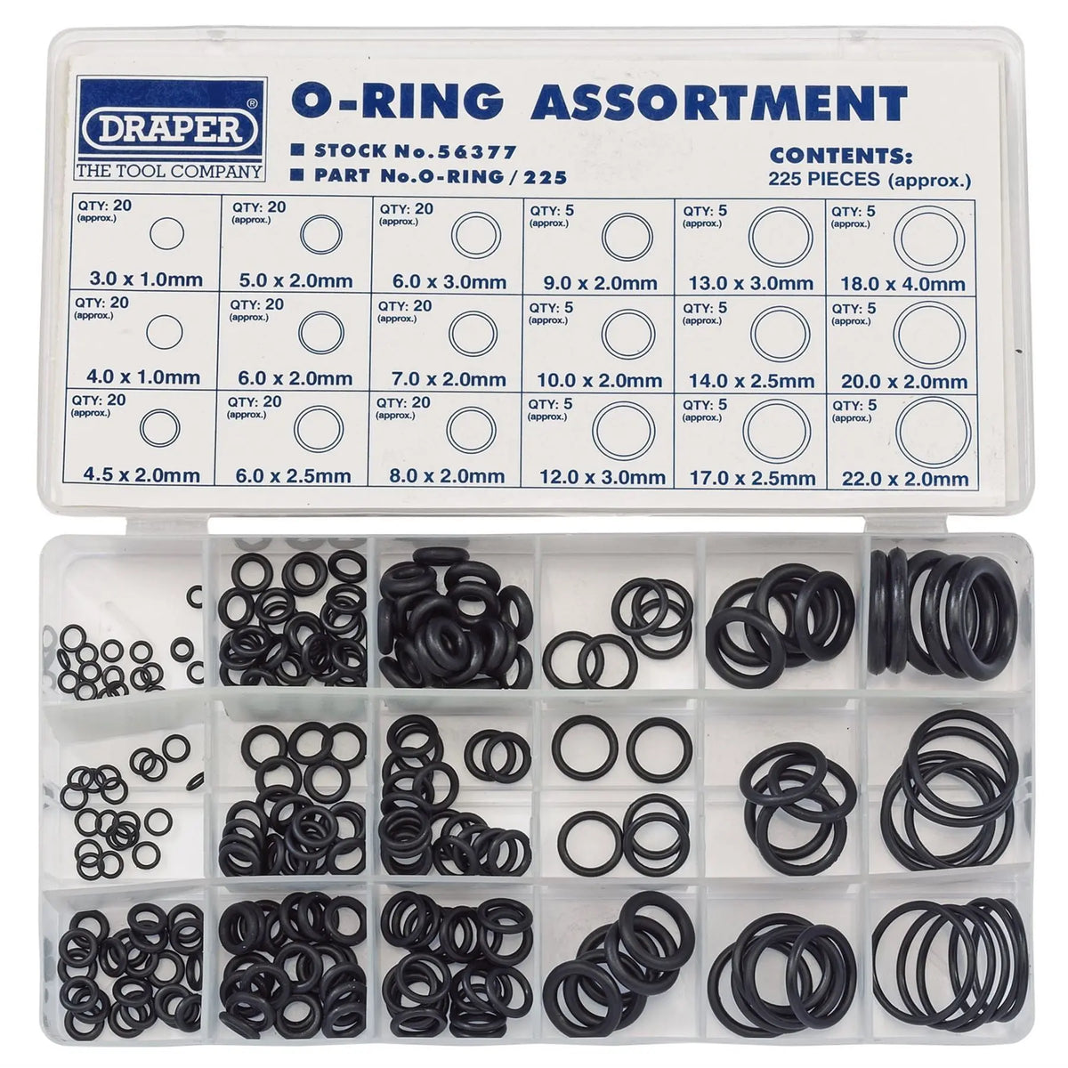 Draper O-Ring Assortment (225 Piece) 56377 White Rose Tools