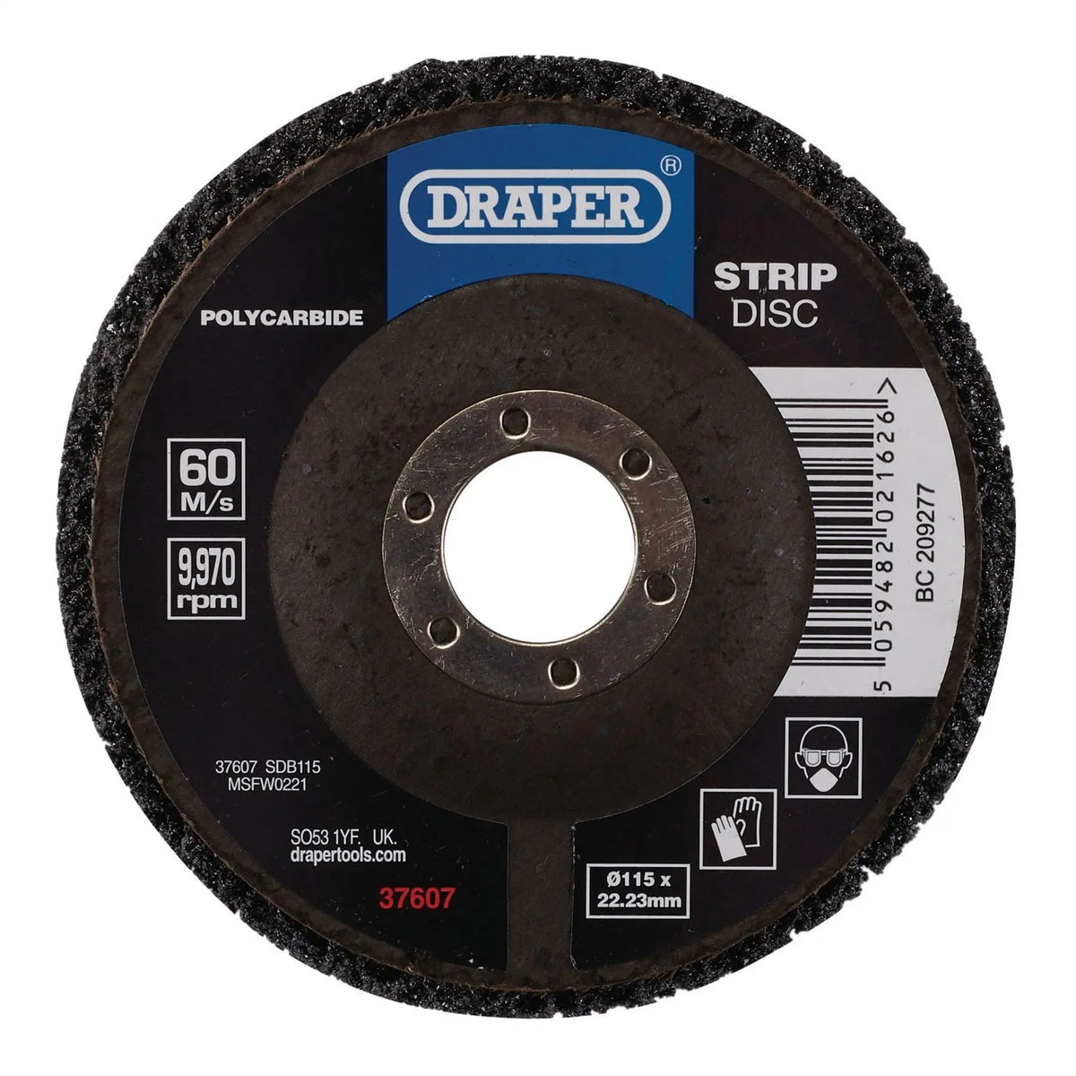 Draper Polycarbide Strip Disc 115mm 22.23mm 180 Grit Black 37607 White Rose Tools