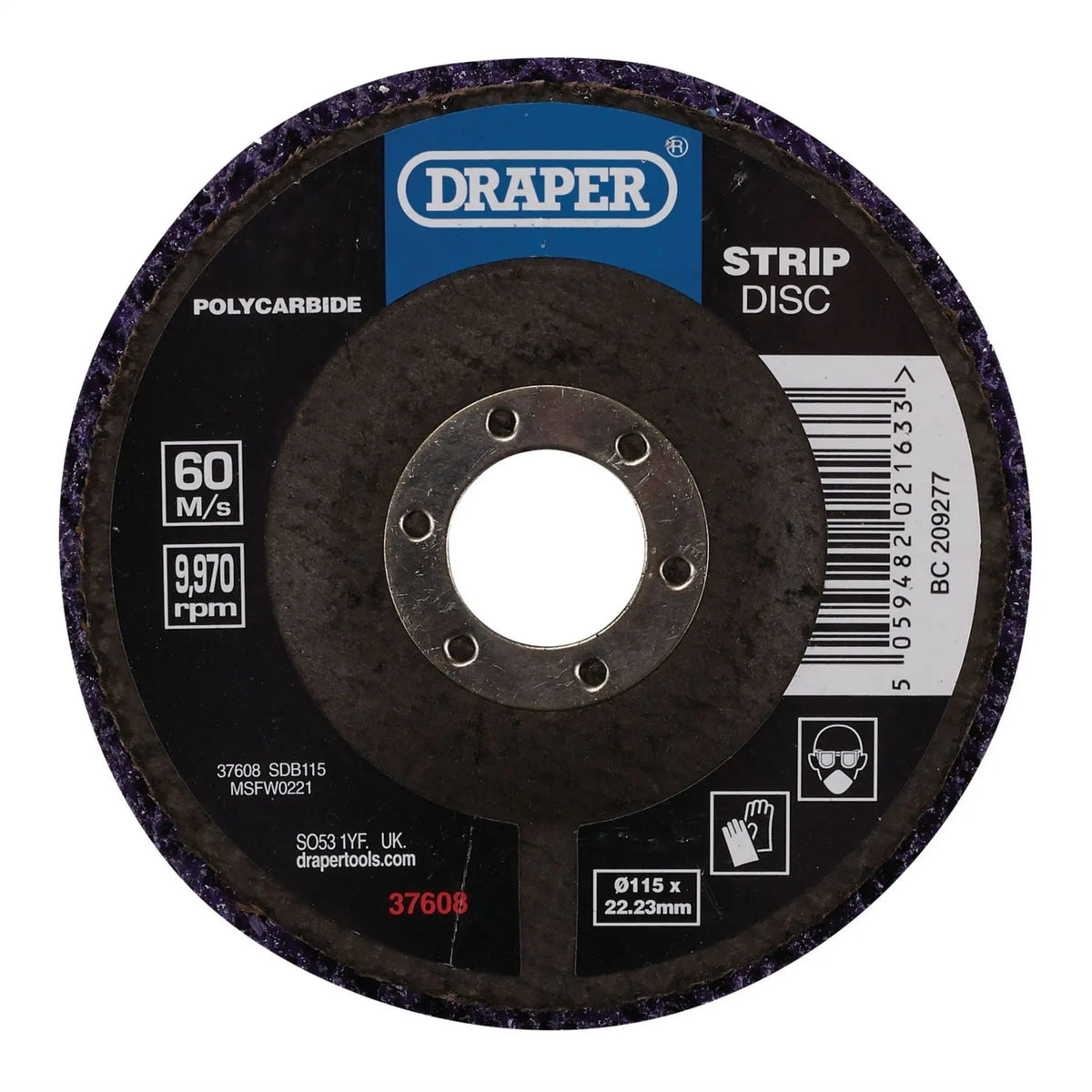 Draper Polycarbide Strip Disc 115mm 22.23mm 180 Grit Purple 37608 White Rose Tools