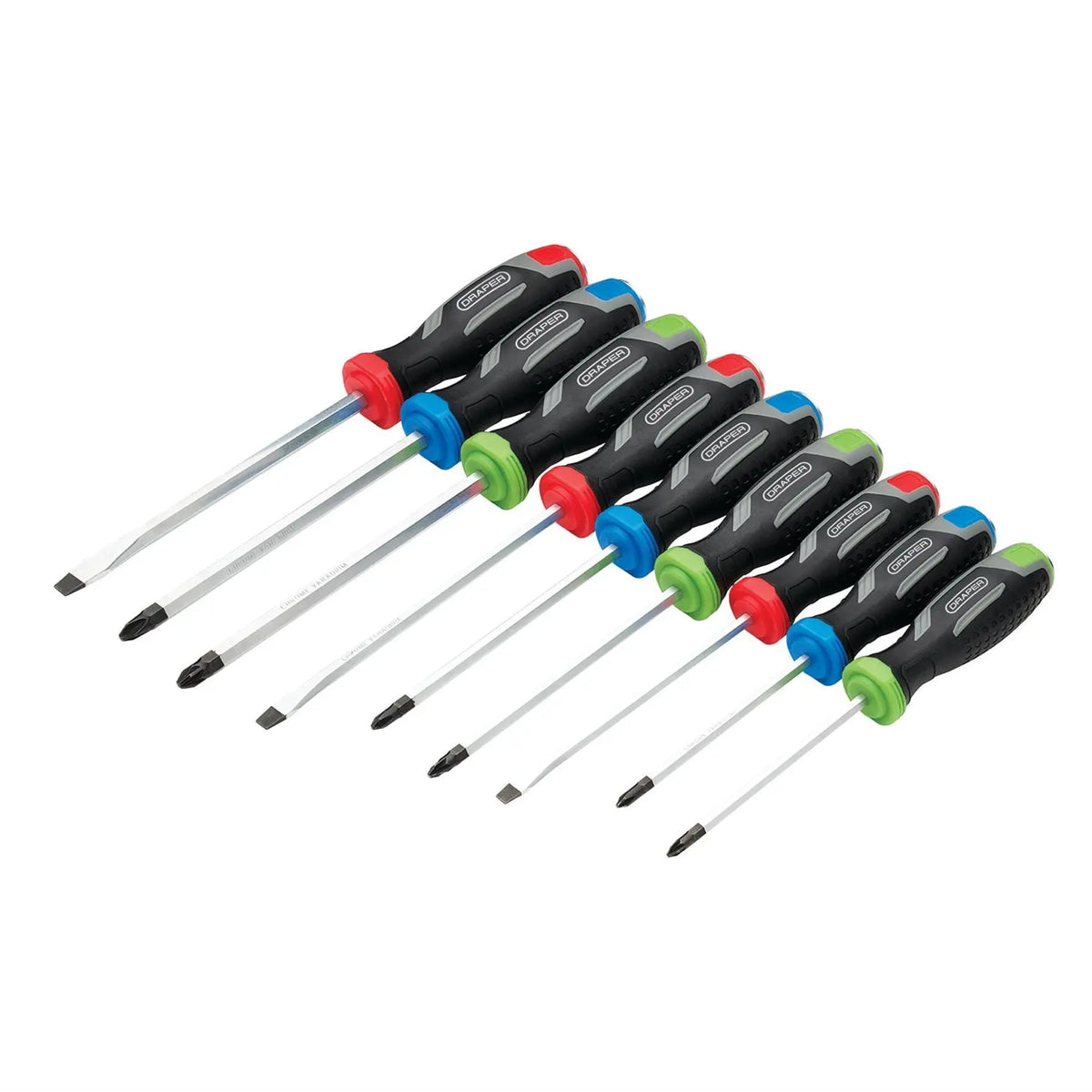 Draper Pound Thru Soft Grip Screwdriver Set (9 Piece) 13487 White Rose Tools