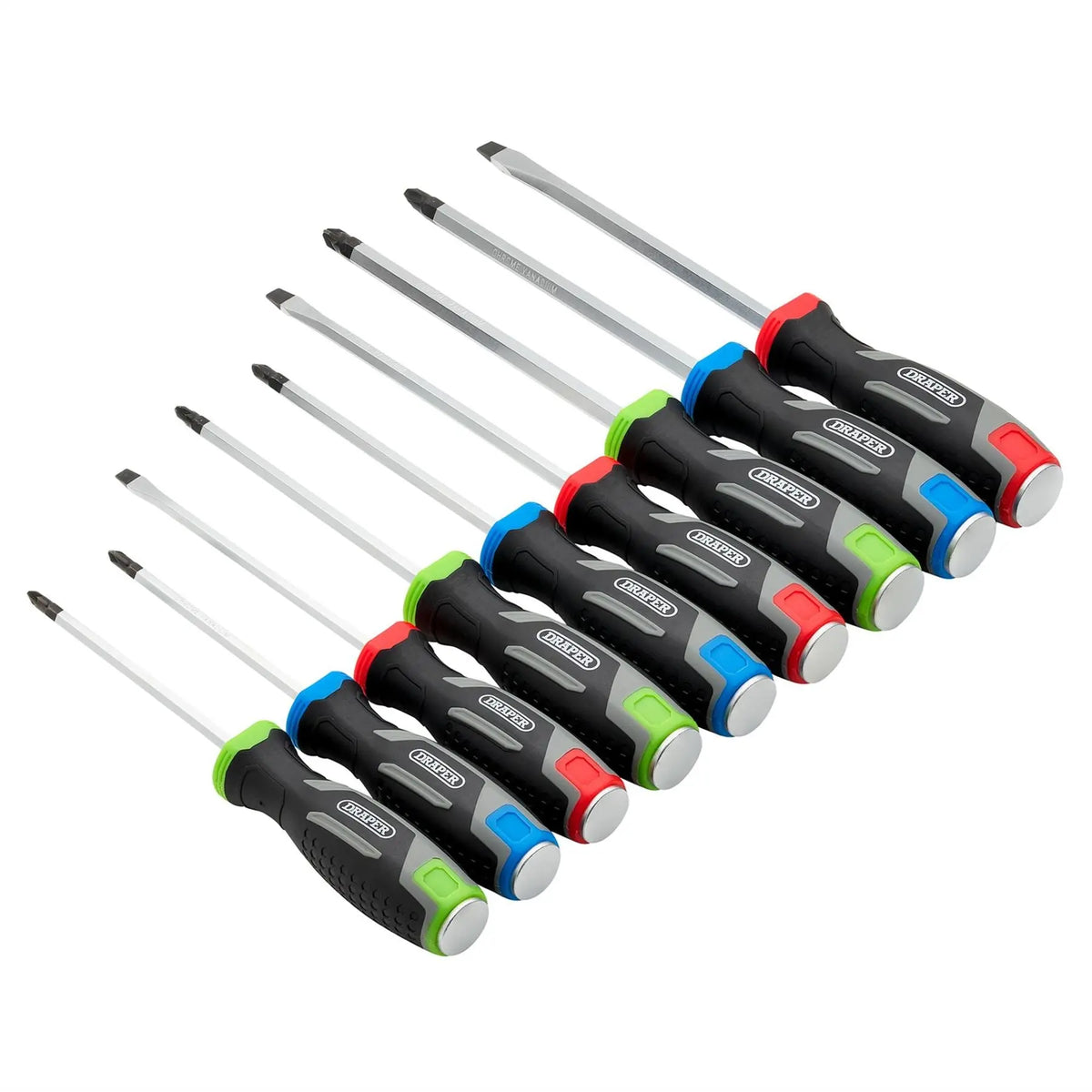 Draper Pound Thru Soft Grip Screwdriver Set (9 Piece) 13487 White Rose Tools