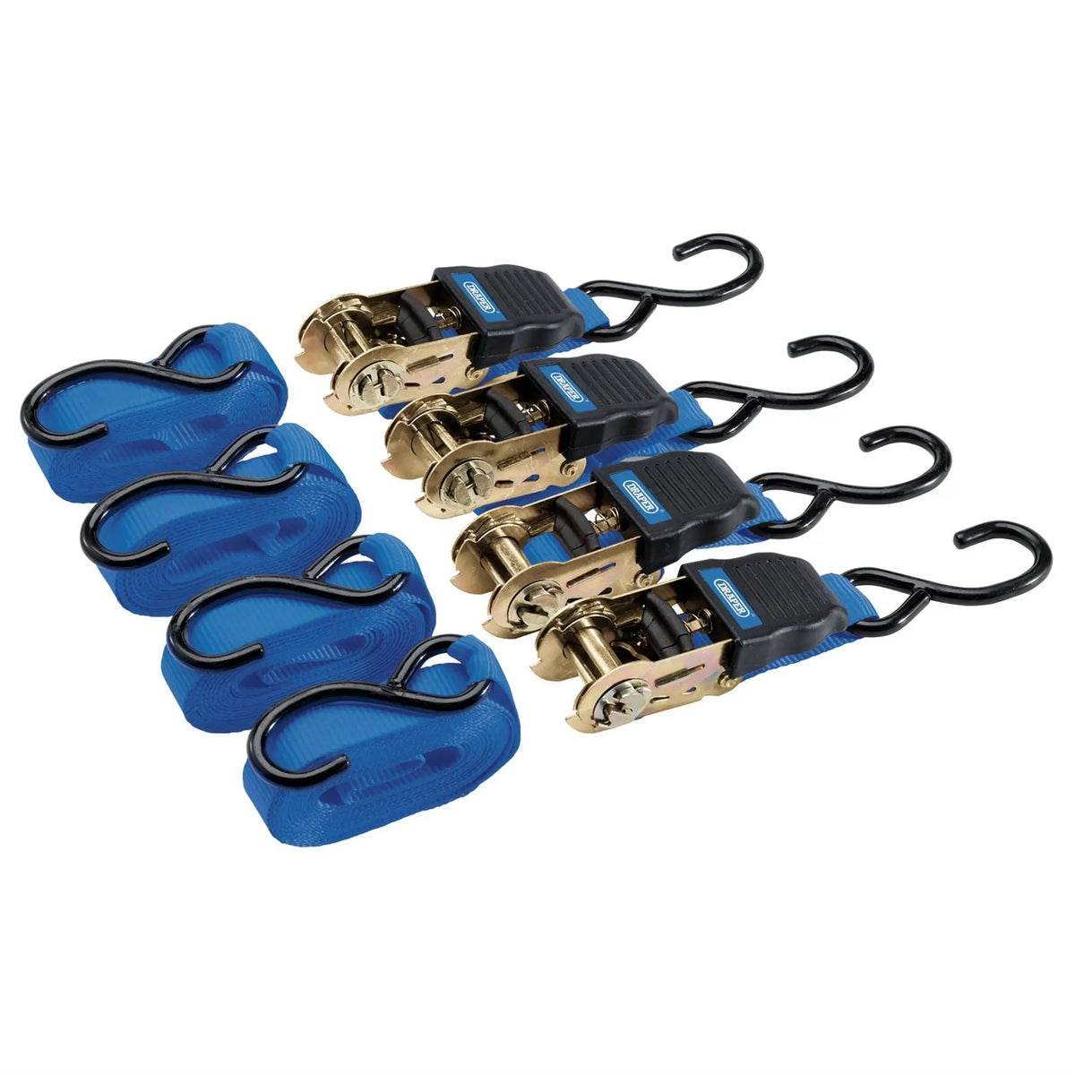 Draper Ratchet Tie Down Straps 4.5m x 25mm 225kg (4 Piece) 92771 White Rose Tools