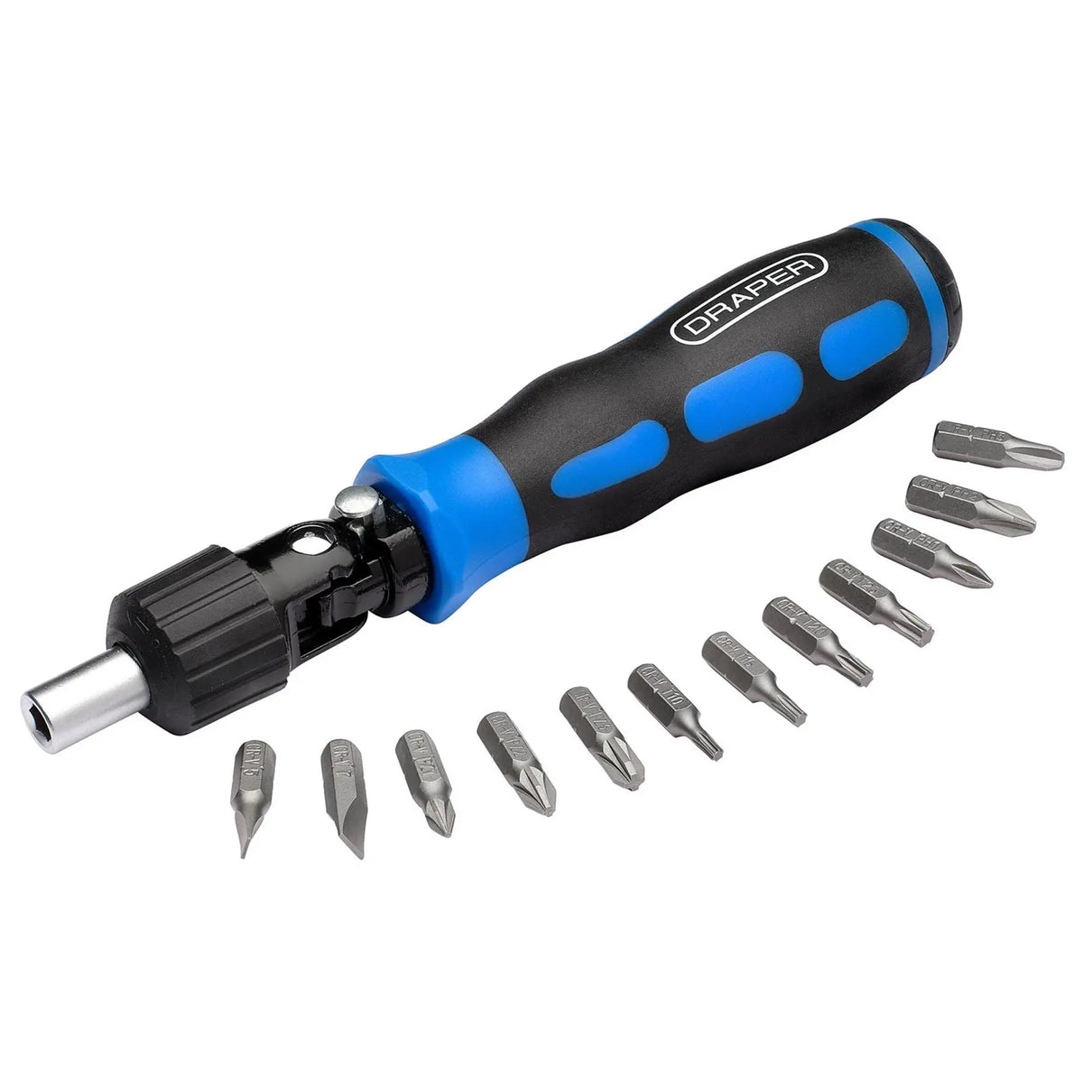 Draper Reversible Pivoting Ratchet Screwdriver and Bit Set (13 Piece) 38124 White Rose Tools