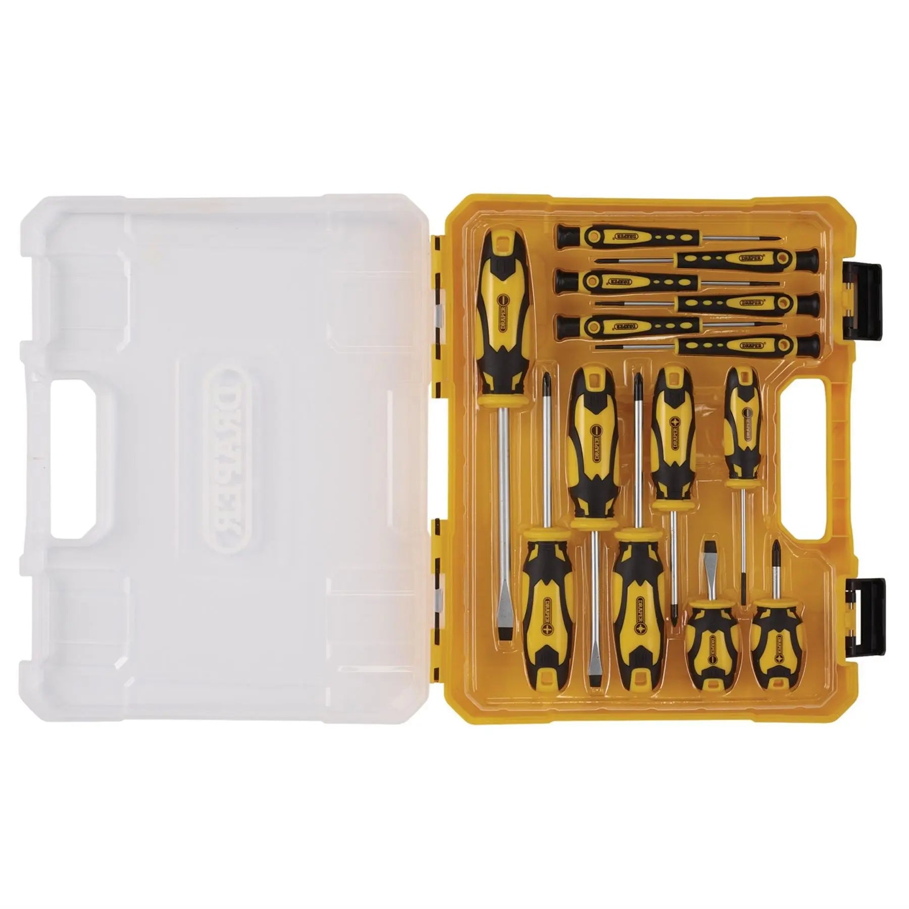 Draper Screwdriver Set with Case Yellow (14 Piece) 03988 White Rose Tools