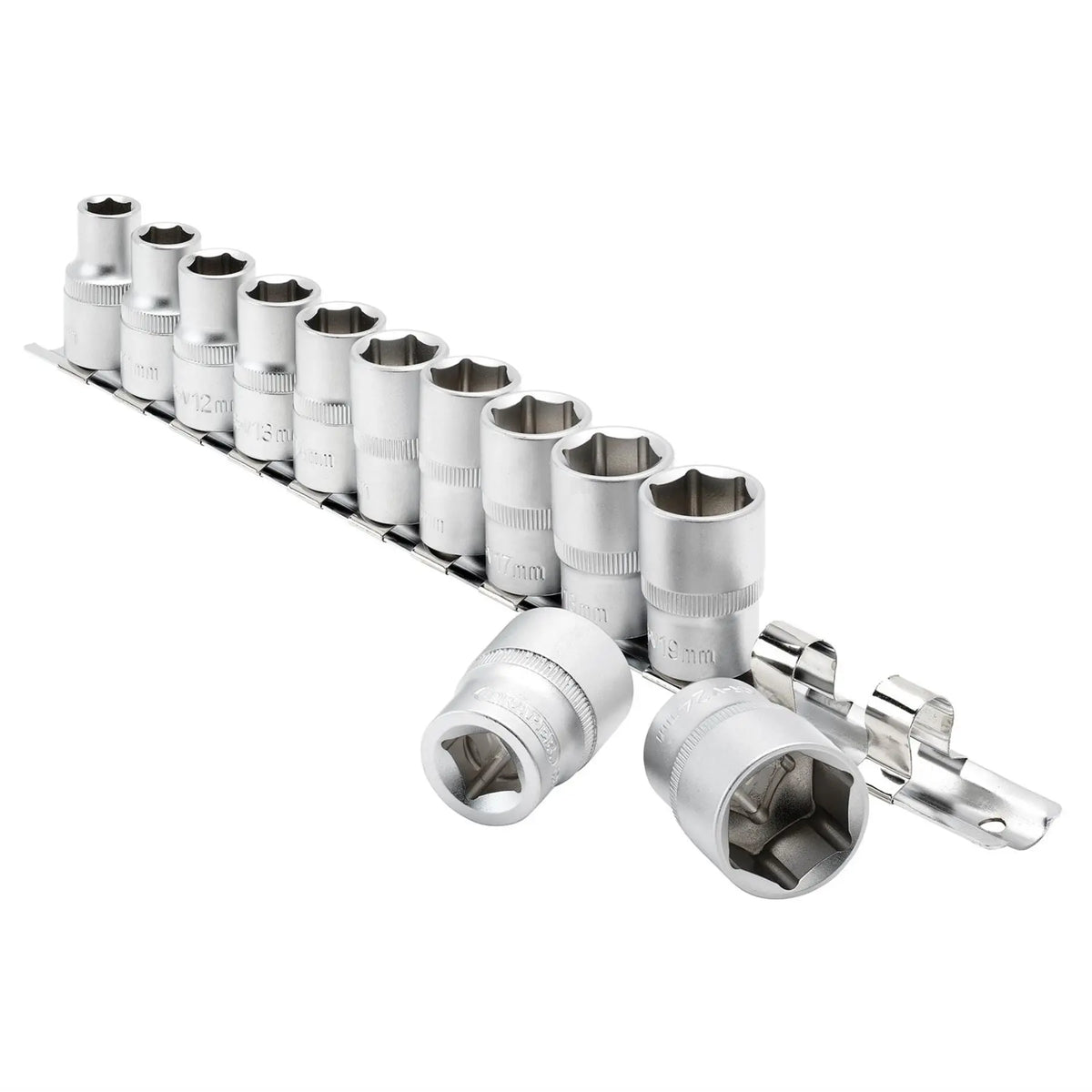 Draper Socket Set on Metal Rail 1/2" Sq. Dr. (12 Piece) 16402 White Rose Tools