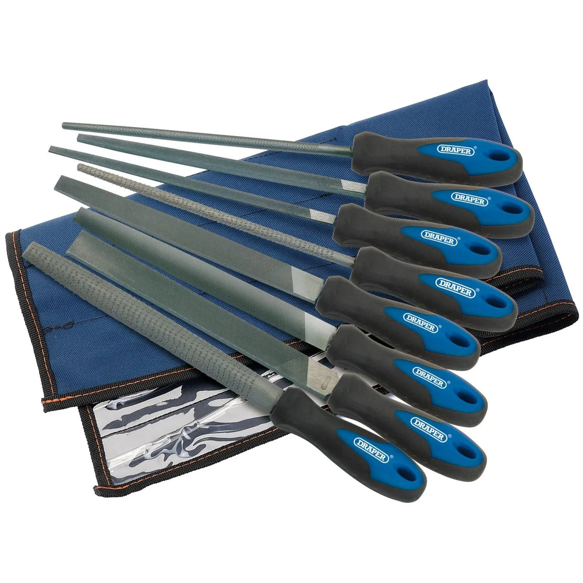 Draper Soft Grip Engineers File and Rasp Set 200mm Blue (8 Piece) 44961 White Rose Tools