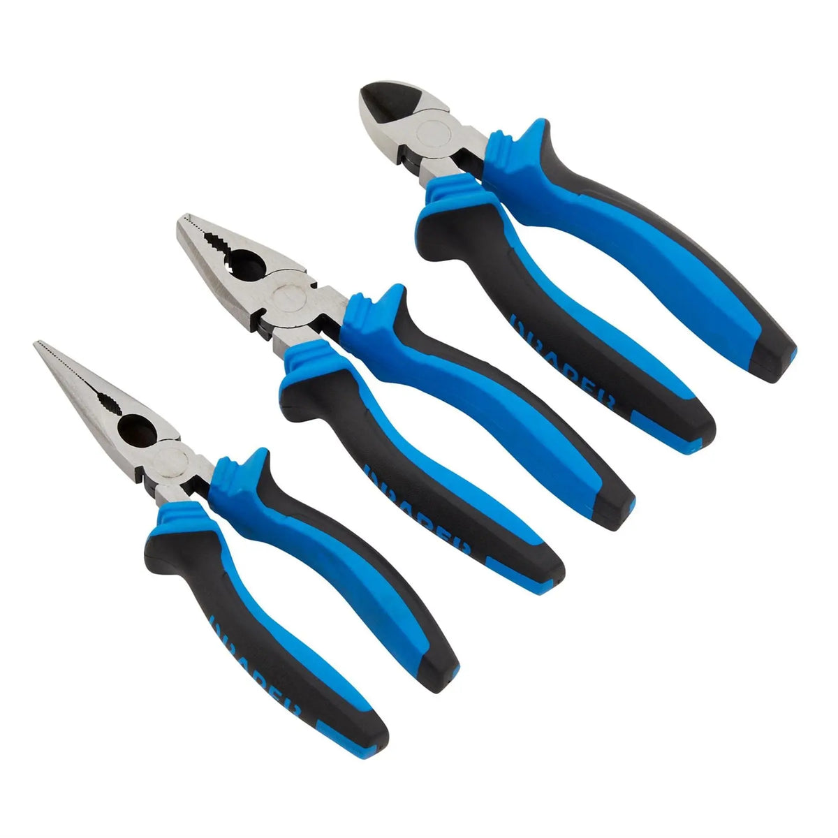 Draper Soft Grip Pliers Set 160mm Blue (3 Piece) 45864 White Rose Tools