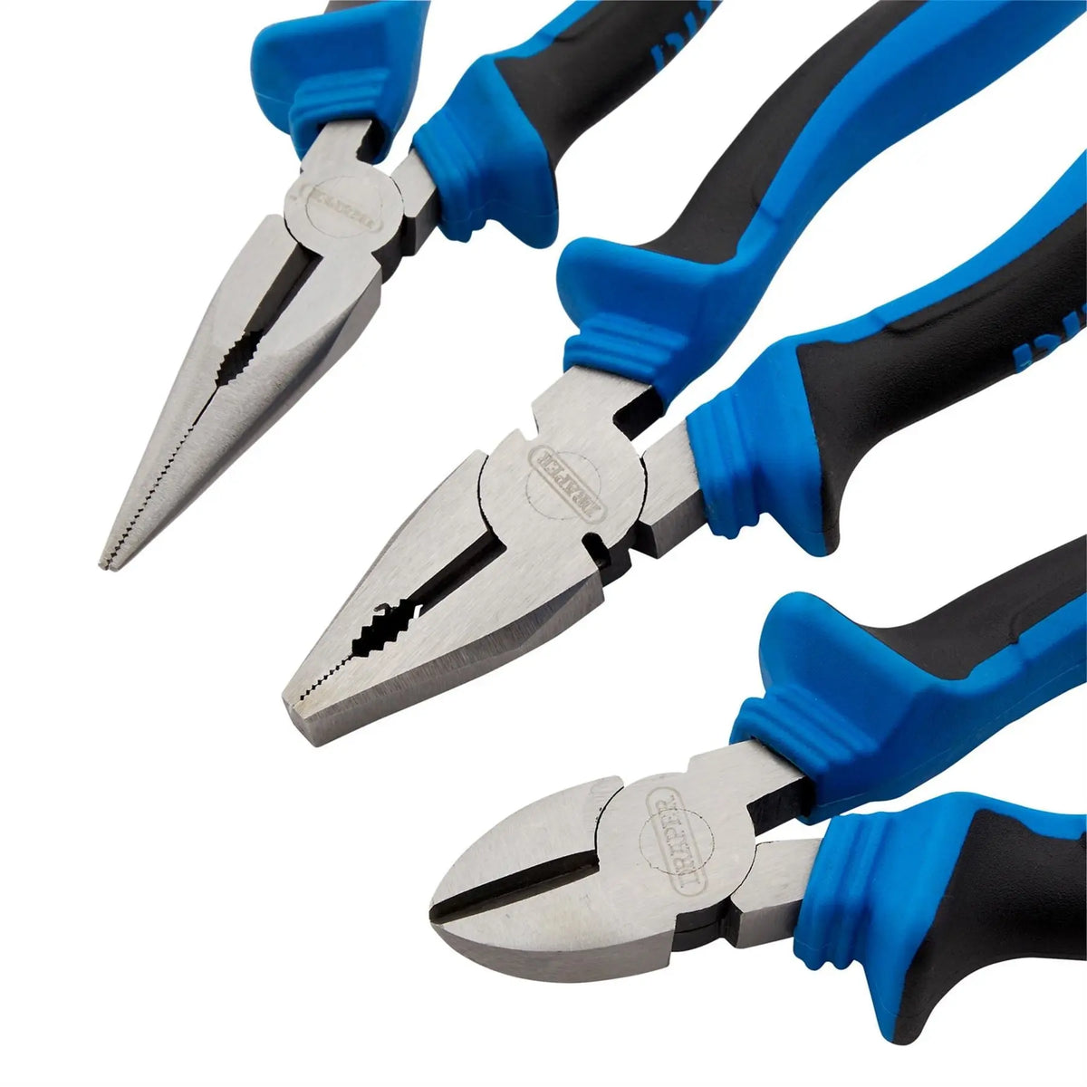 Draper Soft Grip Pliers Set 160mm Blue (3 Piece) 45864 White Rose Tools