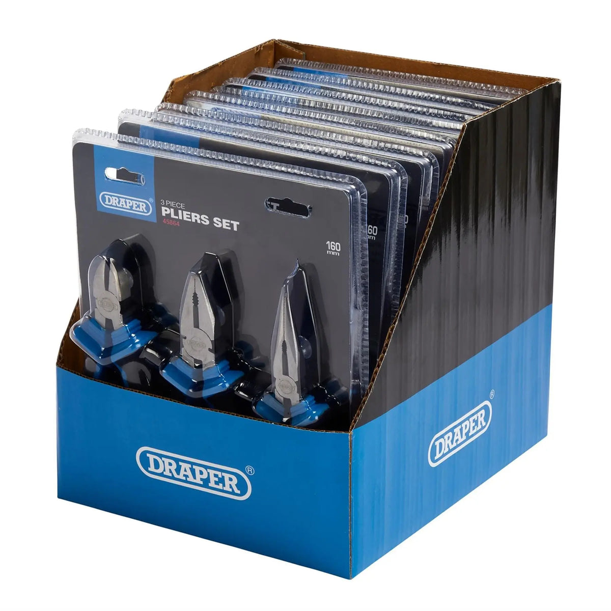 Draper Soft Grip Pliers Set 160mm Blue (3 Piece) 45864 White Rose Tools