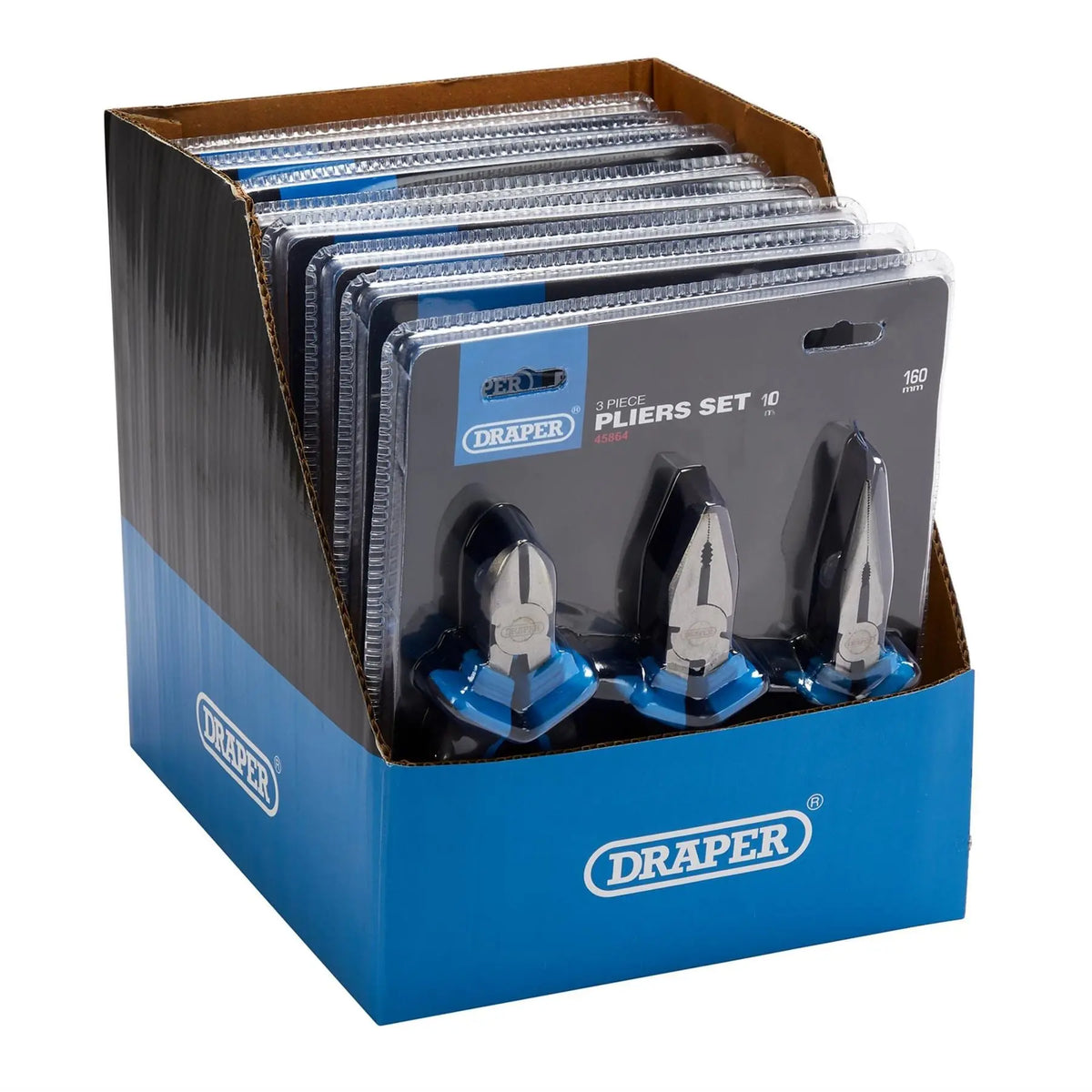 Draper Soft Grip Pliers Set 160mm Blue (3 Piece) 45864 White Rose Tools