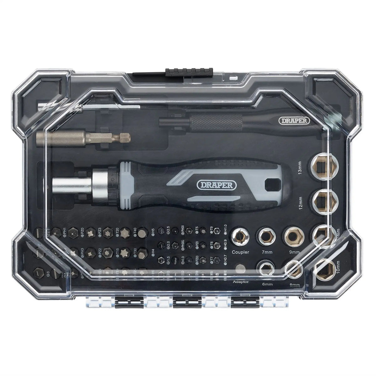 Draper Soft Grip Ratchet Screwdriver and Bit Set (55 Piece) 13442 White Rose Tools