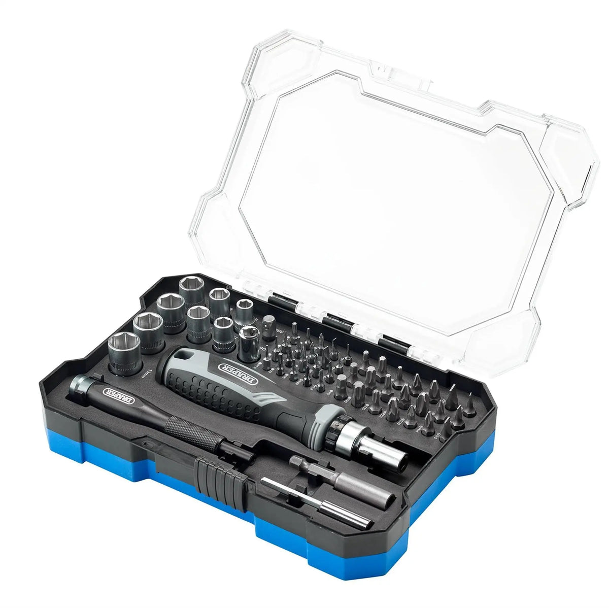 Draper Soft Grip Ratchet Screwdriver and Bit Set (55 Piece) 13442 White Rose Tools