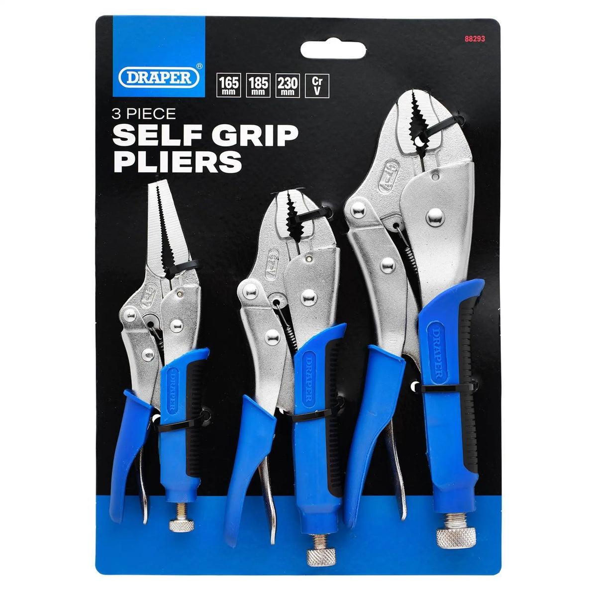 Draper Soft Grip Self Grip Pliers Set (3 Piece) 88293 White Rose Tools