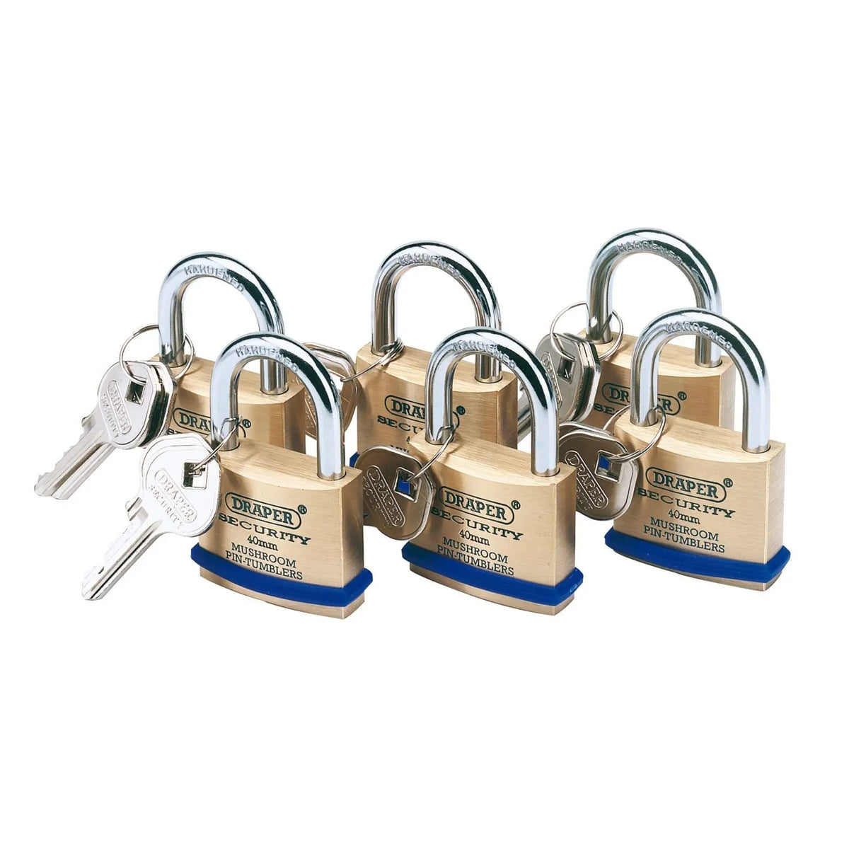 Draper Solid Brass Padlocks with Hardened Steel Shackle 40mm (Pack of 6) 67659 White Rose Tools