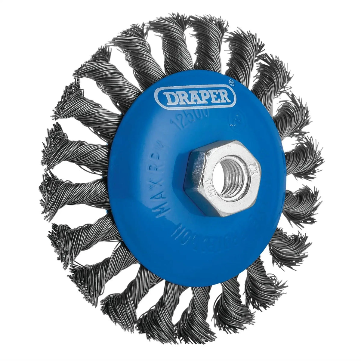Draper Steel Bevelled Twist-Knot Wire Wheel Brush 115mm M14 08063 White Rose Tools