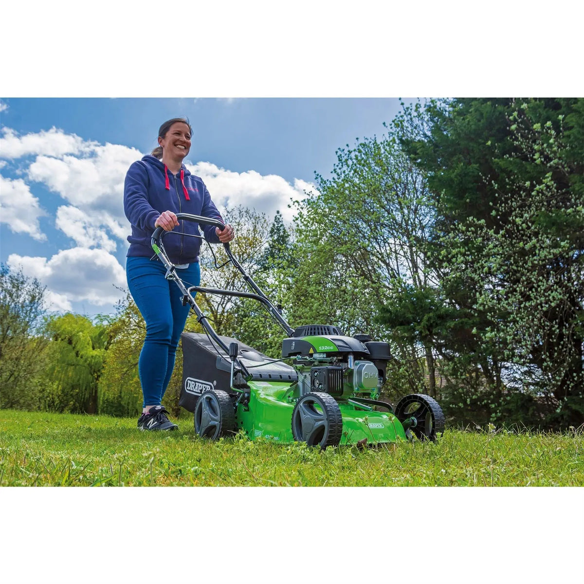 Draper Steel Deck Petrol Lawn Mower 410mm 132cc/3.3HP 08671 White Rose Tools