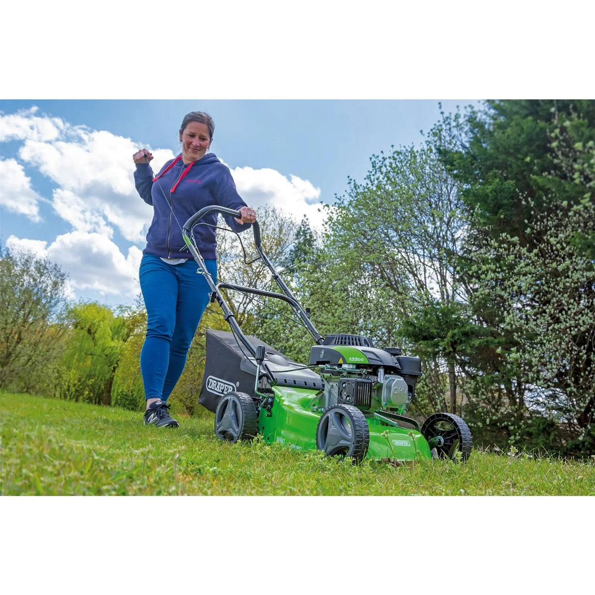 Draper Steel Deck Petrol Lawn Mower 410mm 132cc/3.3HP 08671 White Rose Tools